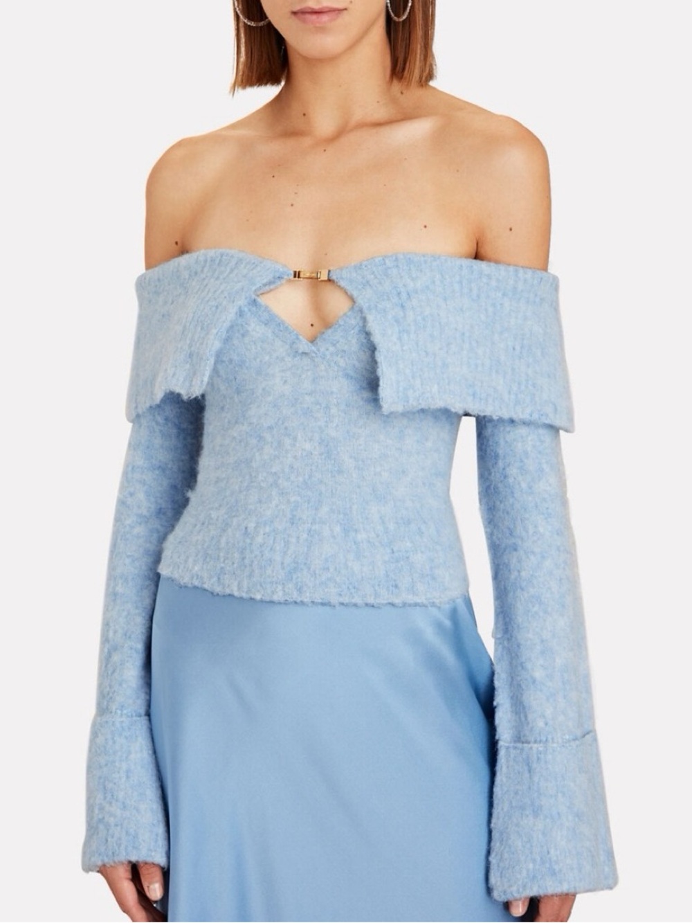 Cult Gaia Audie off-the-shoulder knit top in ice blue size M medium